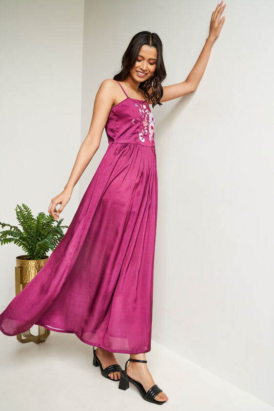 Wine Solid Flared Gown, Wine, image 5