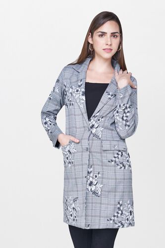 4 - Light Grey Floral Lapel Collar Overcoat Jacket, image 4