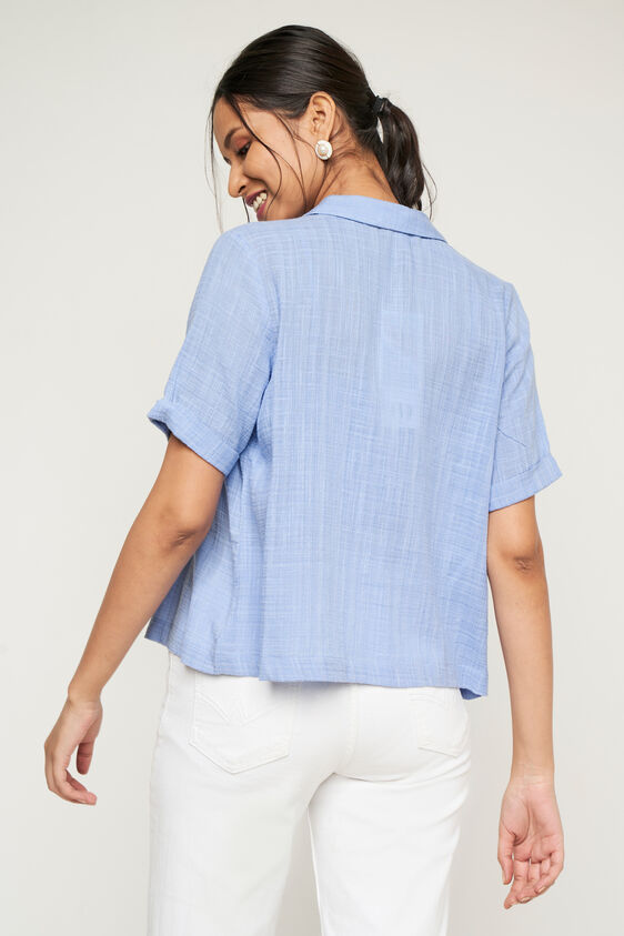 Blue Solid Short Sleeves Suit, Blue, image 3