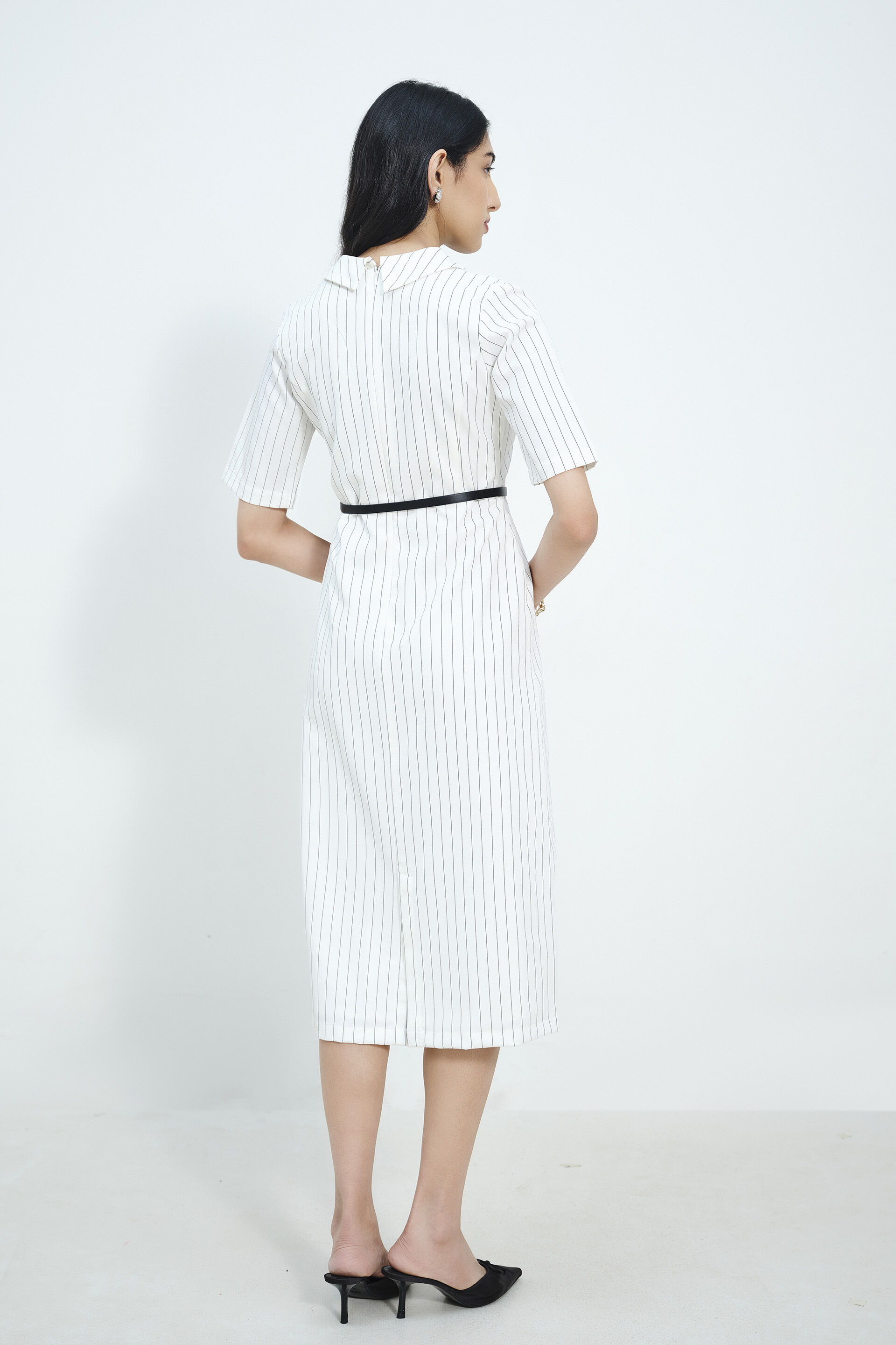 Pinstripe Pattern Dress, White, image 5