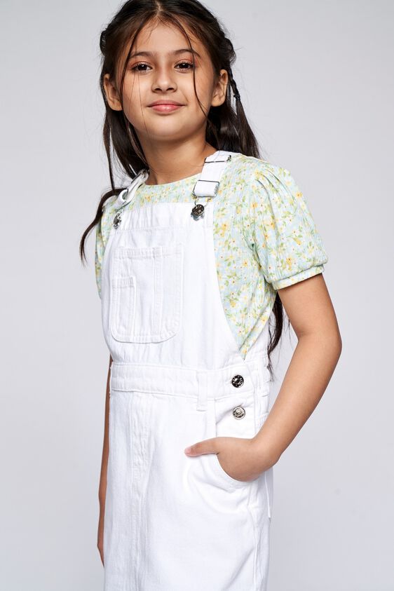 1 - White Solid Straight Dungaree, image 1
