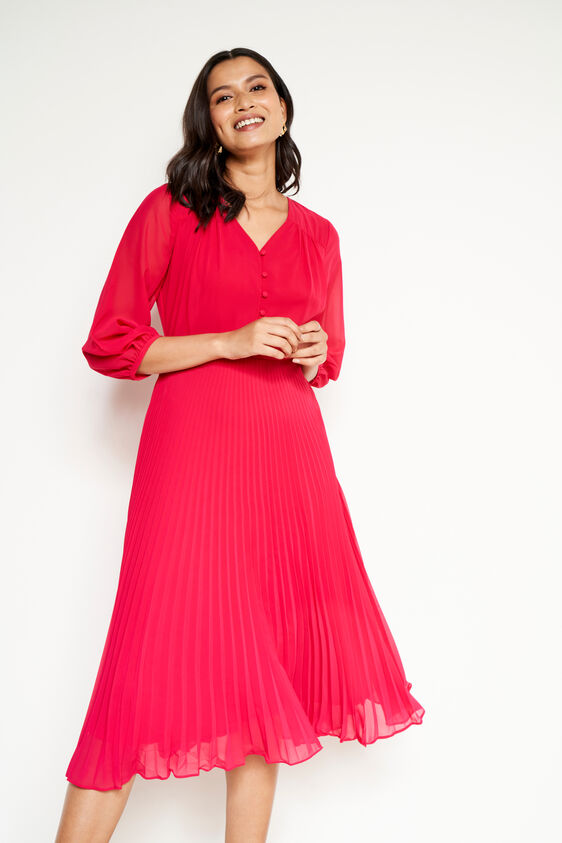 Solid Flared Midi Dress, Dark Pink, image 2