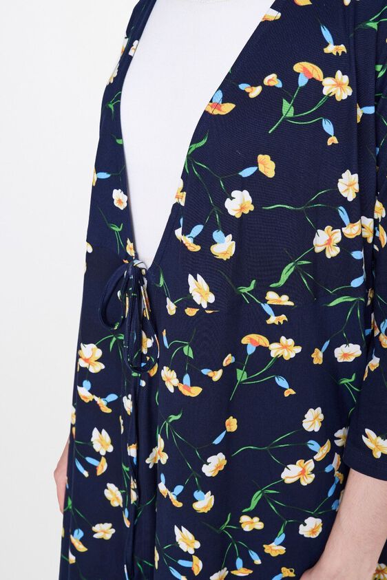 5 - Navy Floral Wrap V-Neck Knee Length Dress, image 5