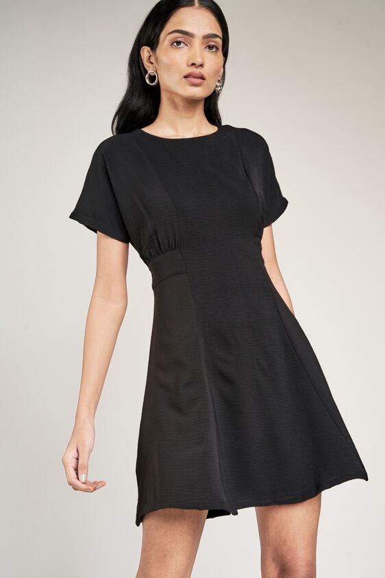 3 - Black Solid Fit And Flare Dress, image 3