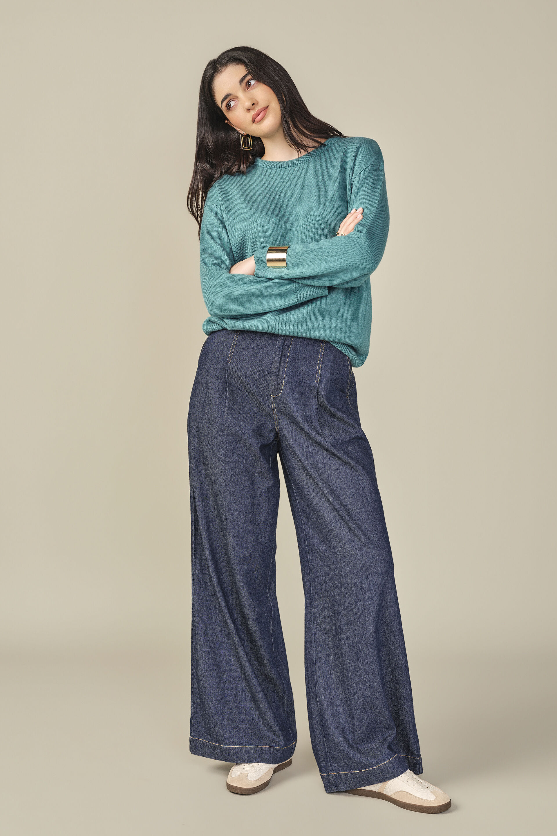 Solid Sweater in Teal, Teal, image 3