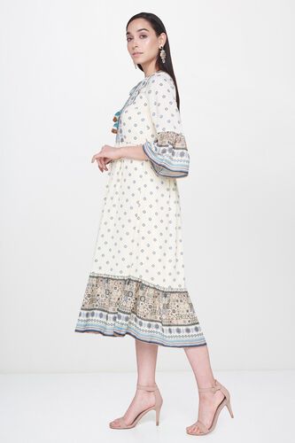 3 - Beige Bohemian Keyhole Neck Bell Sleeves Midi Dress, image 3
