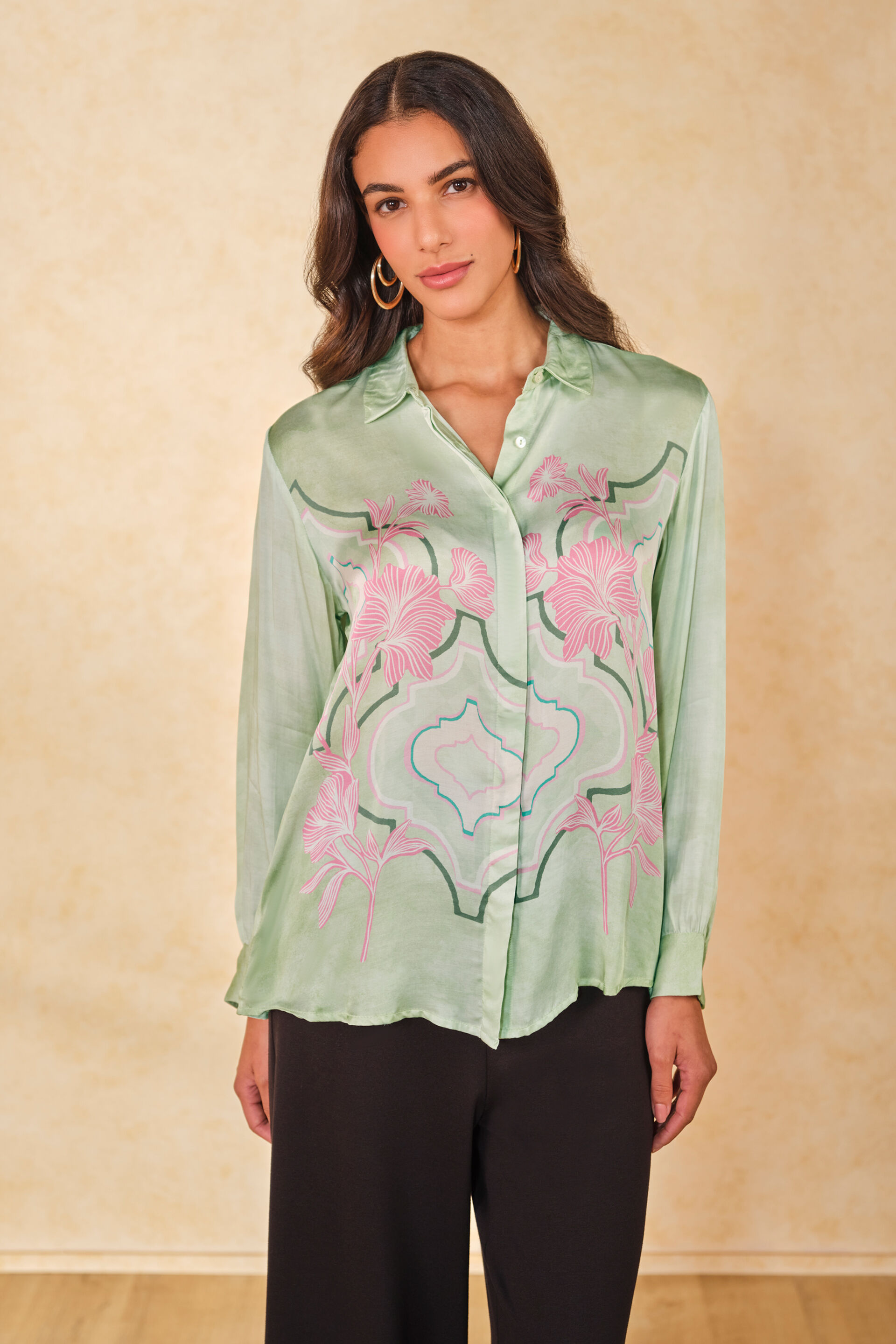 Candyfloss Mint Viscose Collared Top, Mint, image 1