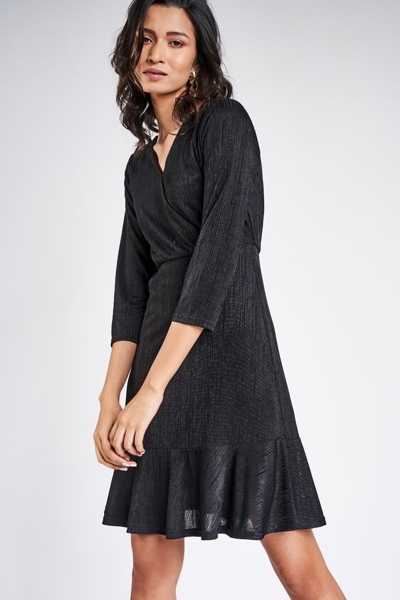 3 - Black Solid Fit And Flare Dress, image 3