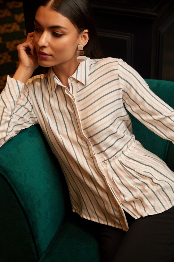 1 - White Striped Fit And Flare Top, image 1