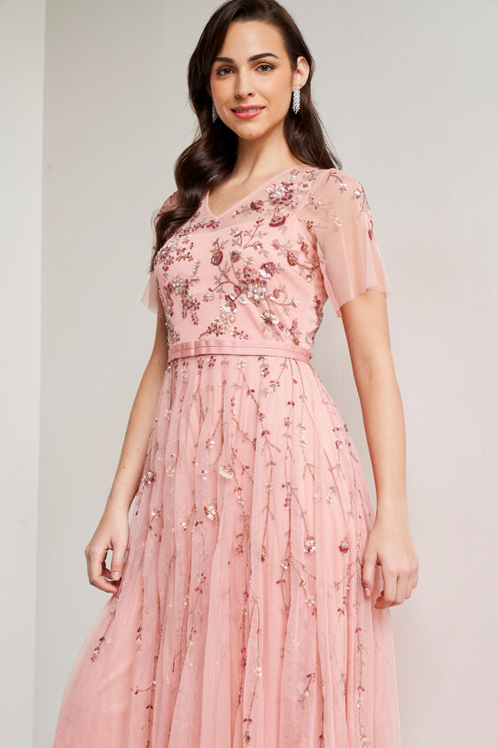 Pink Floral Straight Gown, Pink, image 3