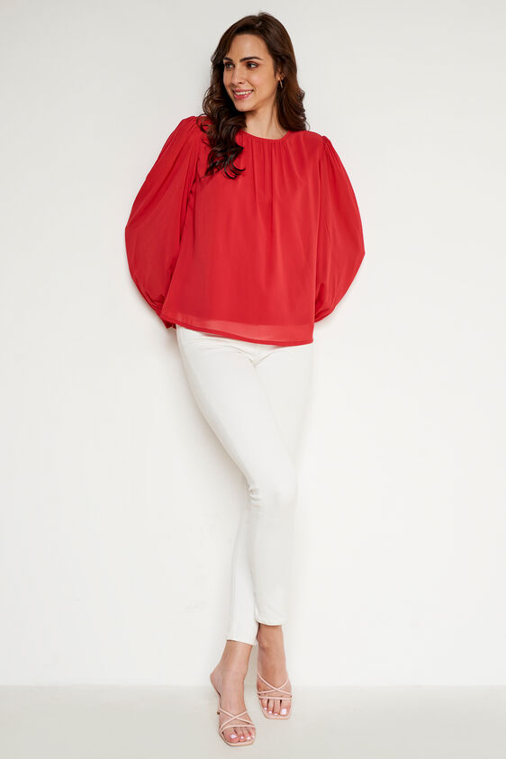 Red Solid Gathered Top, Red, image 3