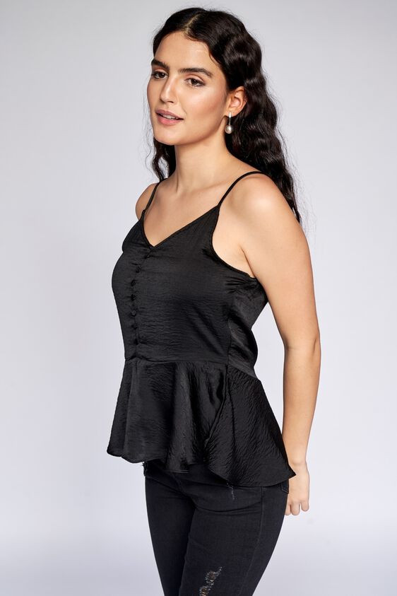 4 - Black Solid Peplum Top, image 3