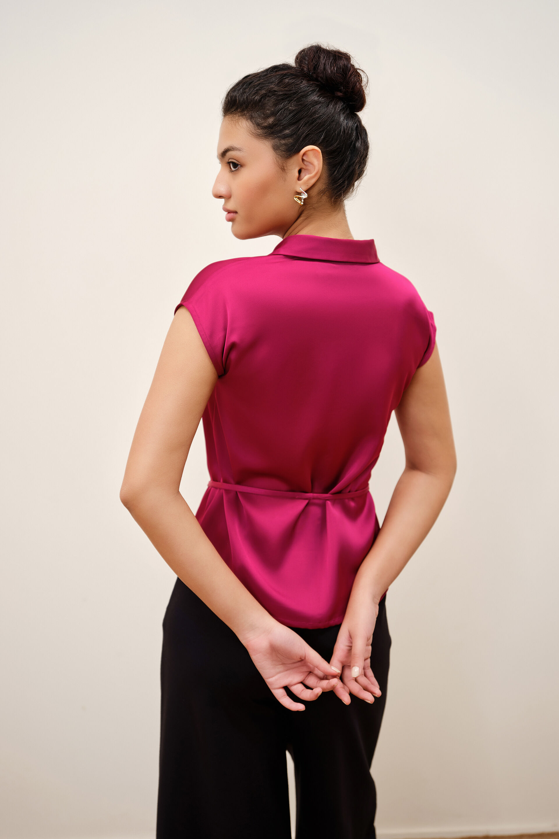 Wine Olive Satin Shirt, Wine, image 5