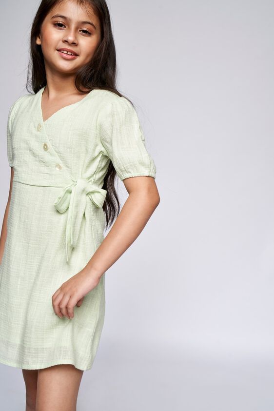 1 - Lime Green Self Design Flared Dress, image 1
