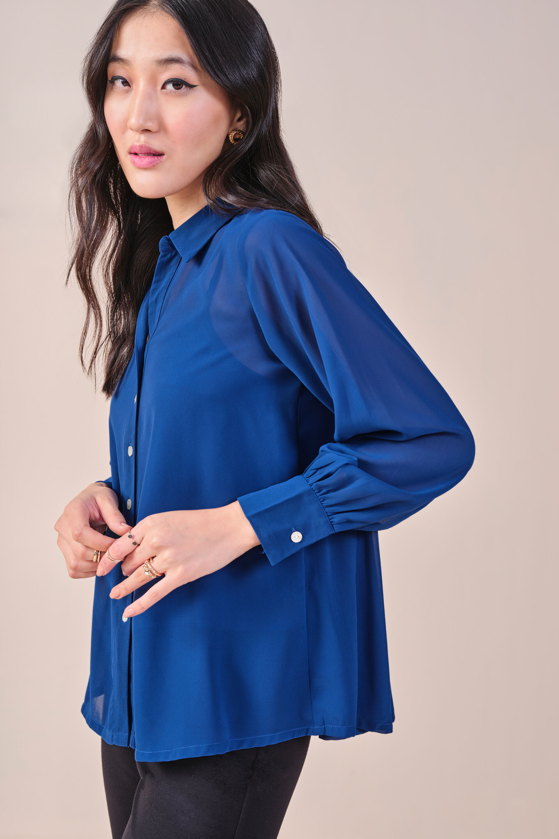 Delilah Printed Shirt, Navy Blue, image 6