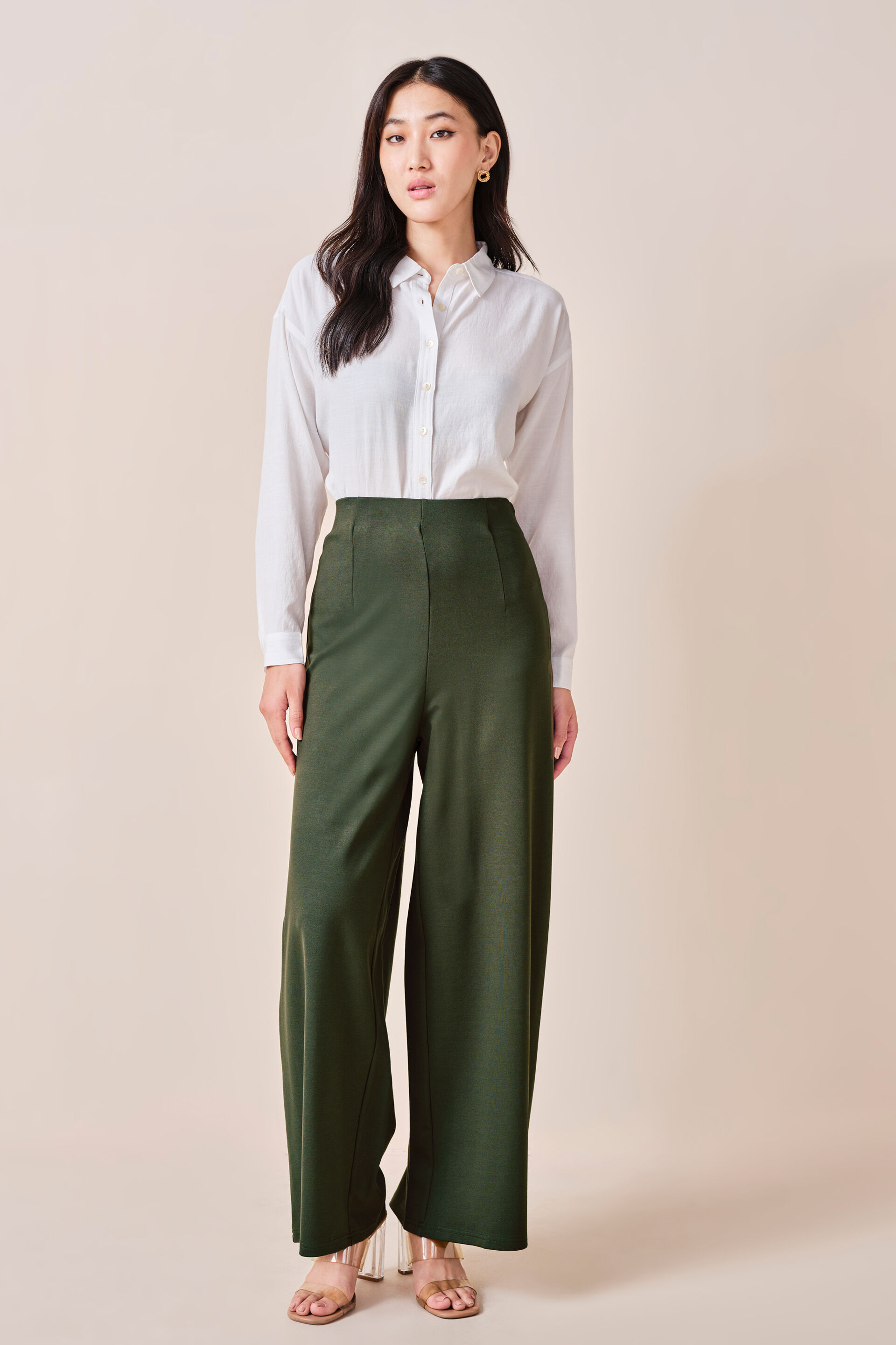 Jenna Rayon-blend Trousers, Olive, image 2