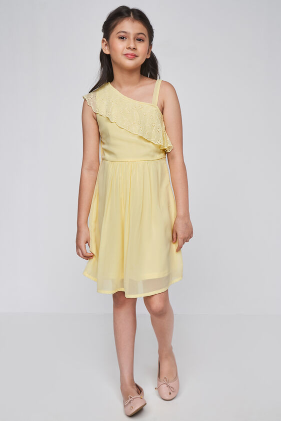 Yellow Solid Flounce Dress, Yellow, image 3