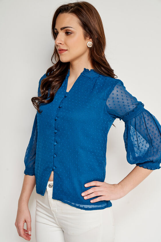 Teal Solid Blouson Top, Teal, image 4