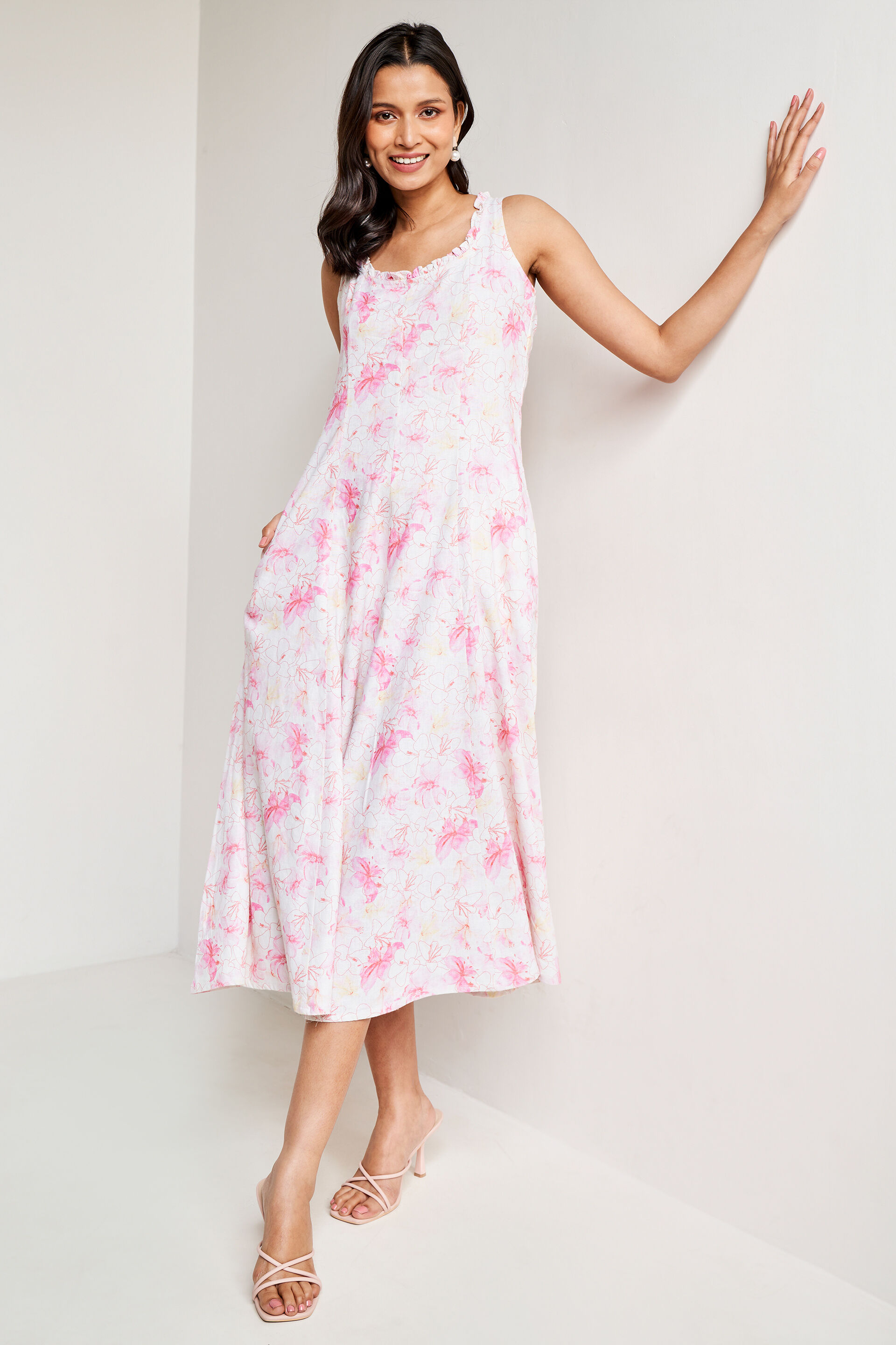 Multi Color Floral Flared Dress, Multi Color, image 1