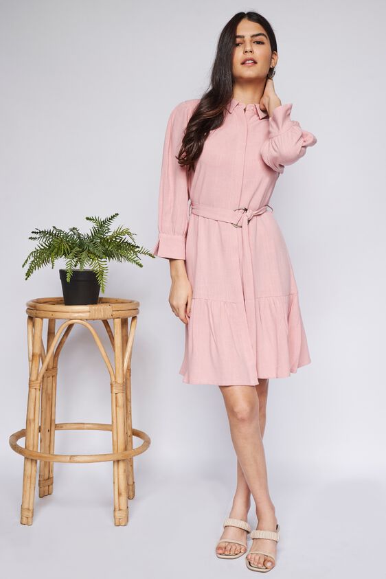 3 - Pink Solid Straight Dress, image 2