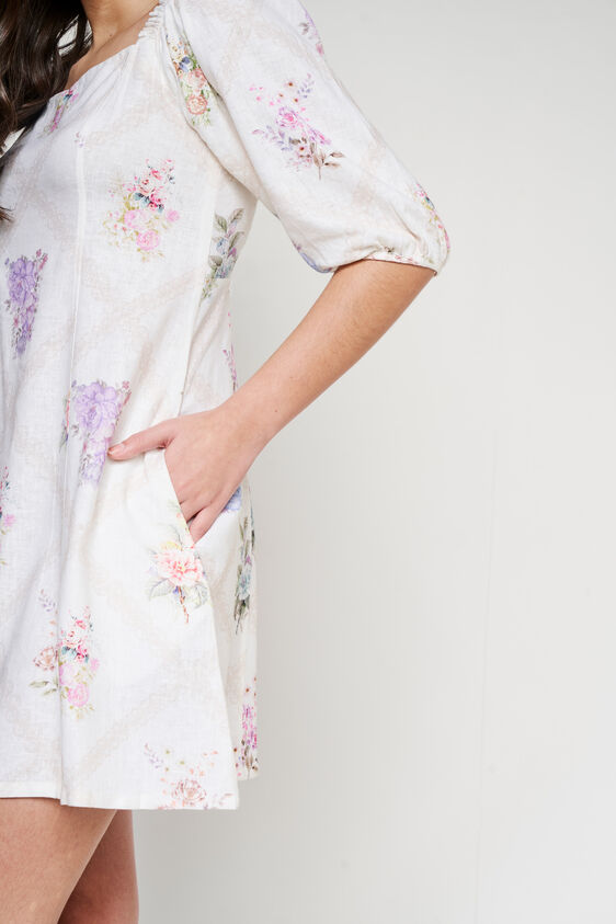 Cream Floral Flared Dress, Cream, image 6