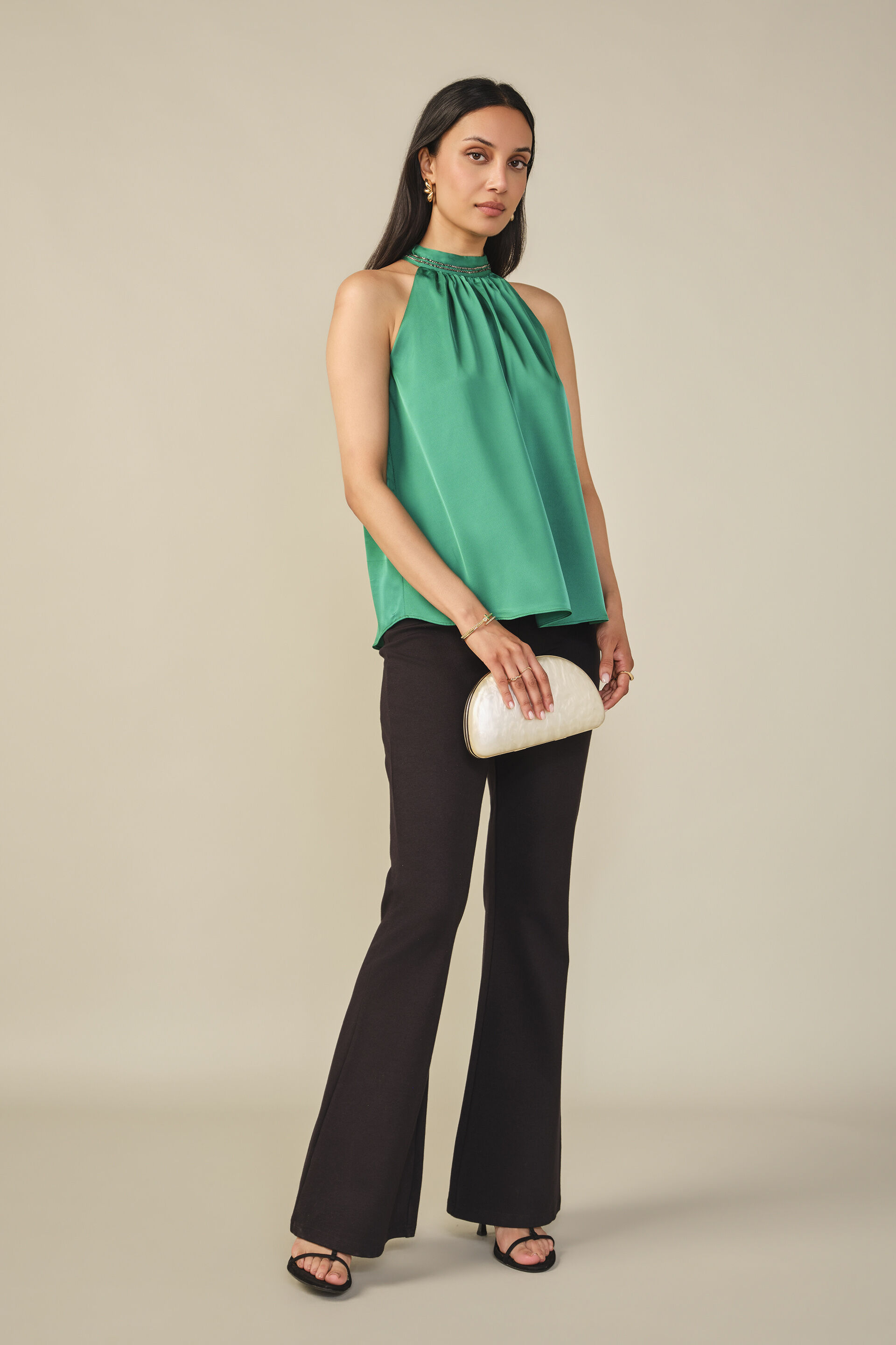 Halter Satin Top in Green, Green, image 3