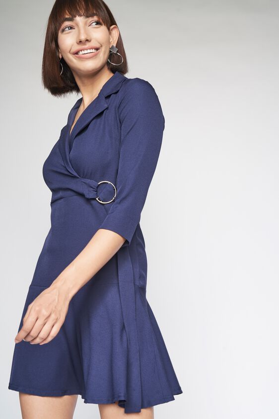 4 - Navy Solid Wrap Dress, image 4