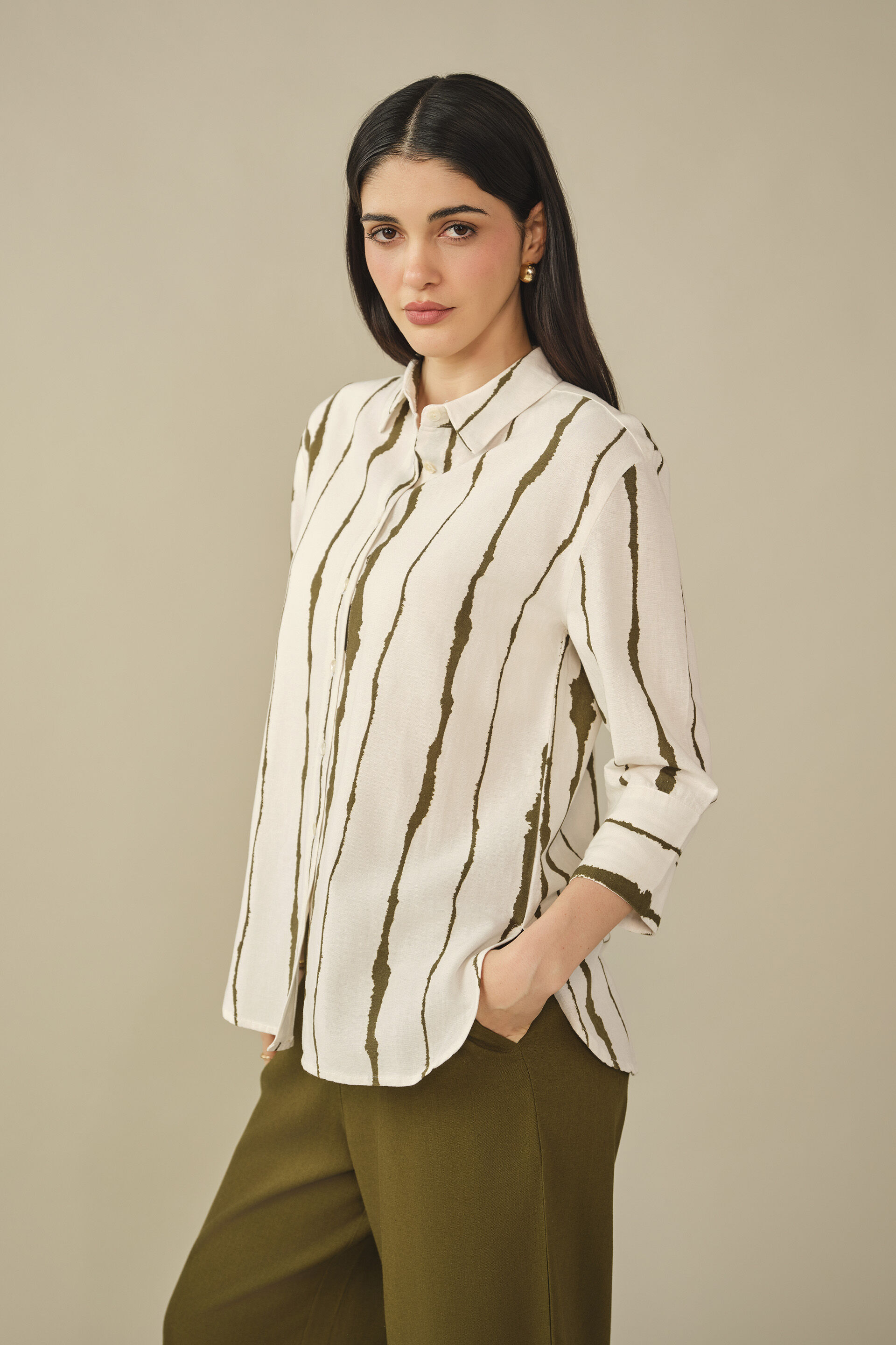 Striped Shirt in Olive, Olive, image 5