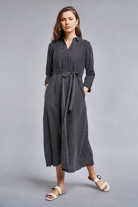 3 - Black Stripes Fit and Flare Midi Dress, image 3