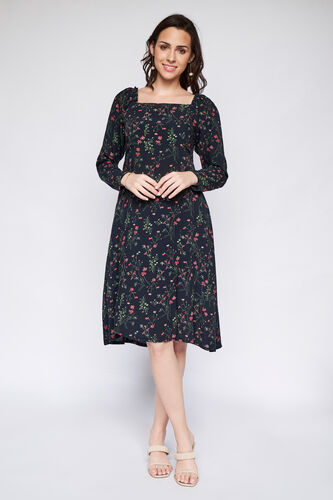 Black Floral Fit and Flare Dress, Black, image 4