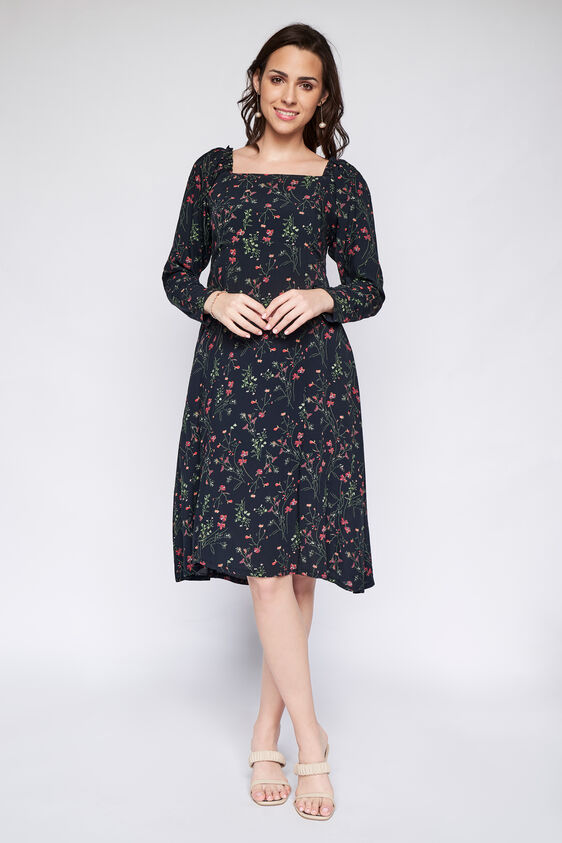 Black Floral Fit and Flare Dress, Black, image 4
