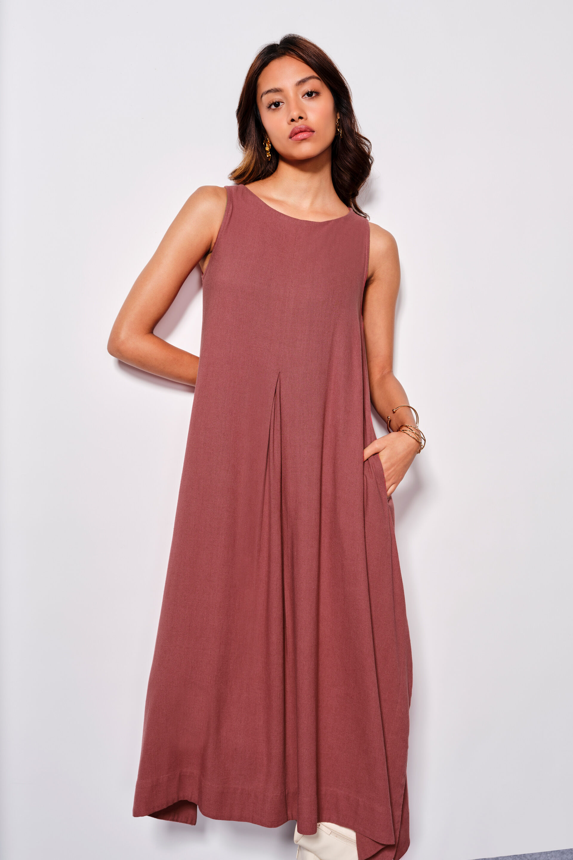 Copper Sunset Viscose Blend Midi Dress, Rust, image 2