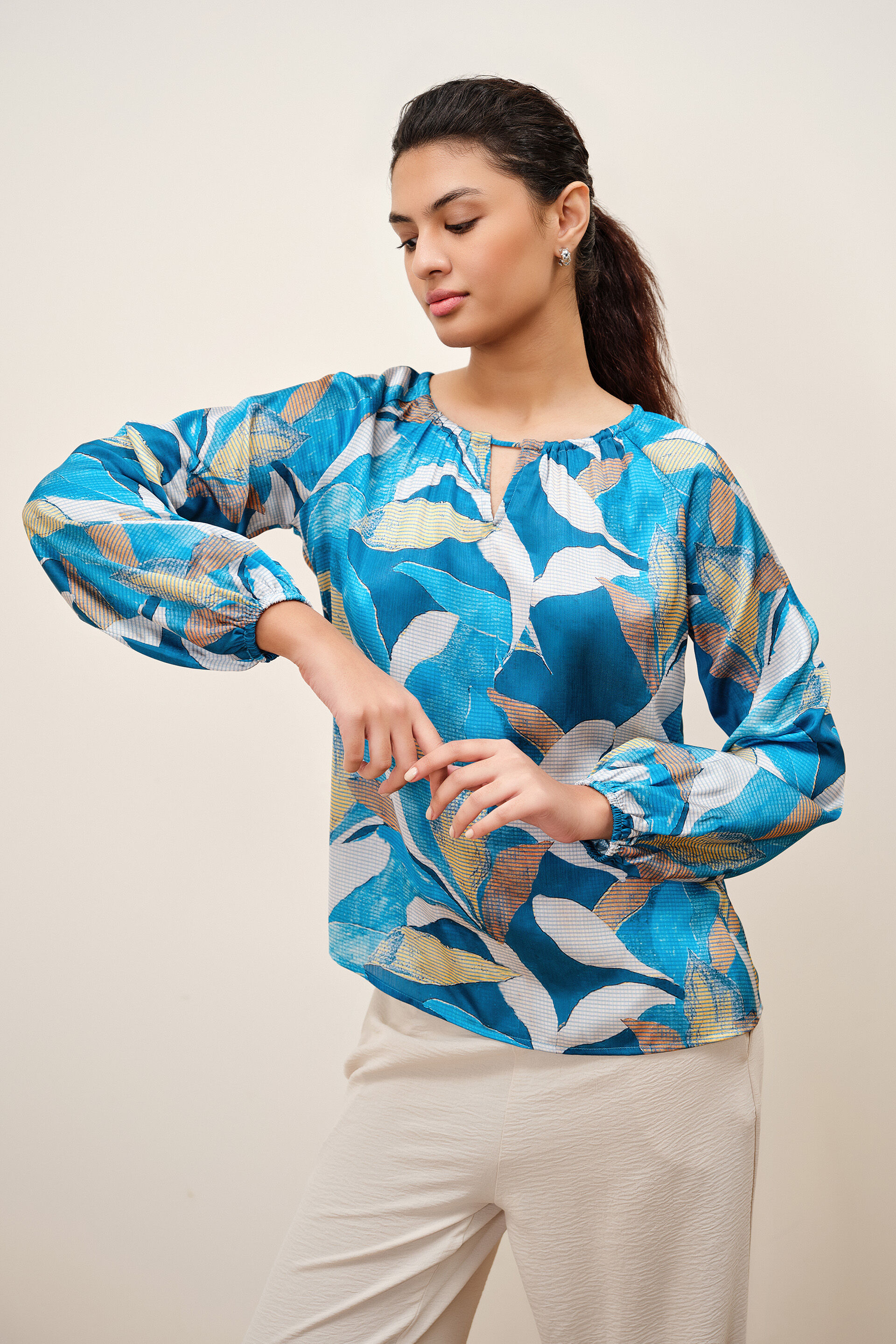 Lunel Satin Top, Teal, image 3