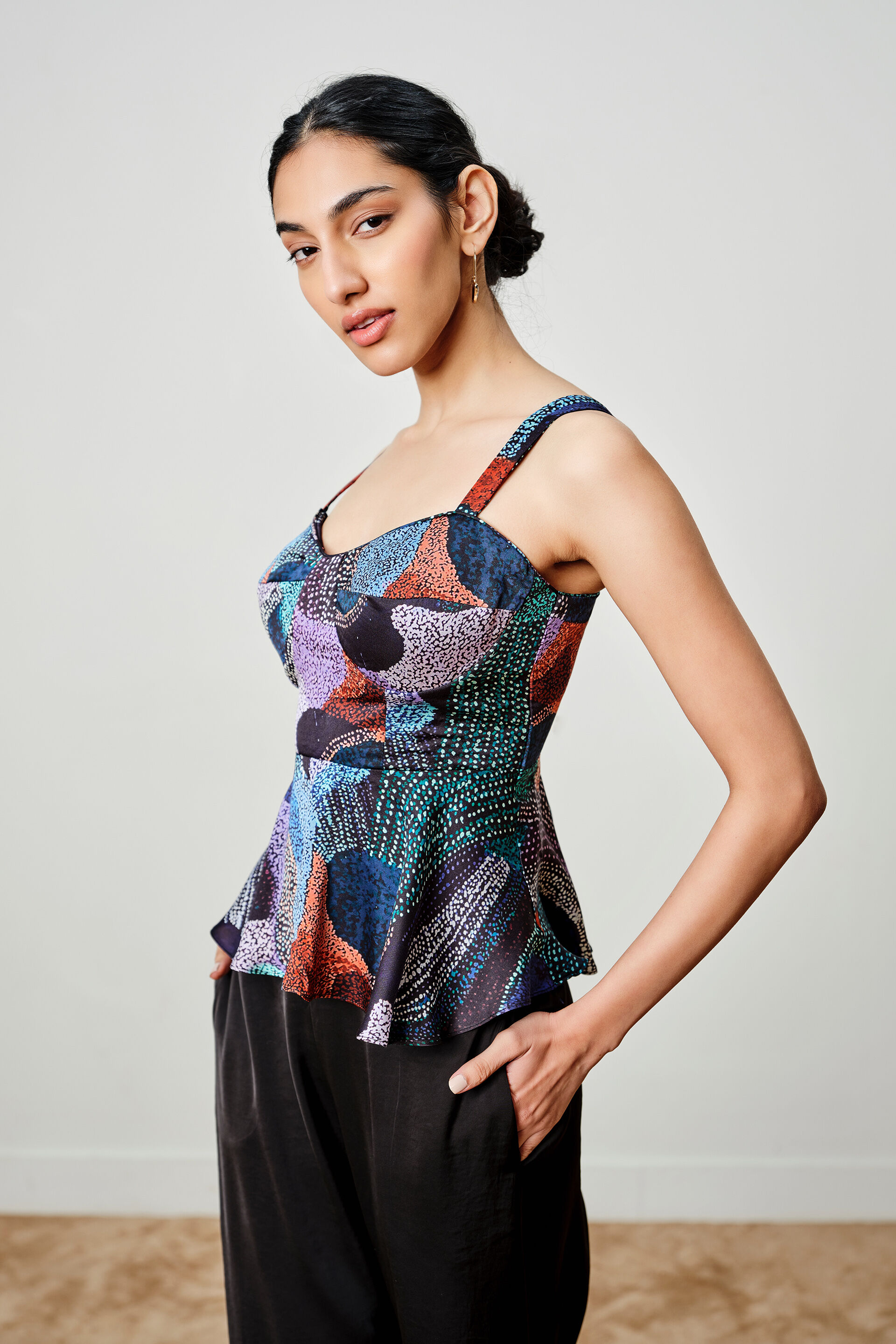 Blue Carnival Peplum Modal Top, Navy Blue, image 6