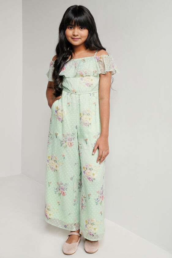 Mint Floral Flared Jumpsuit, Mint, image 1