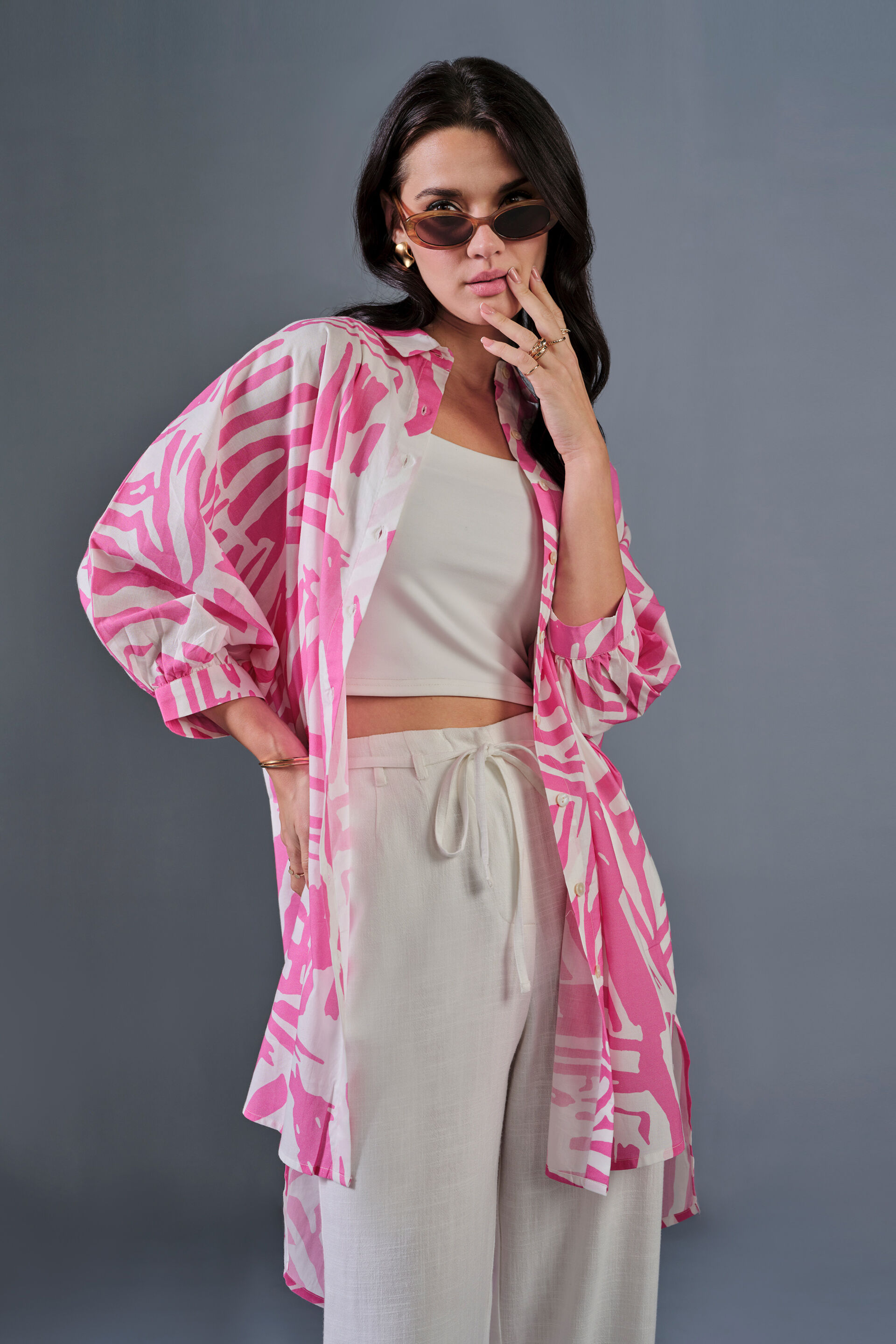 Brush Strokes Cotton Shirt, Pink, image 4