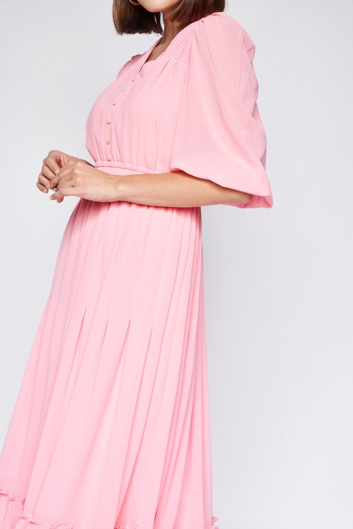 Flared Solid Straight Dress, Coral, image 4