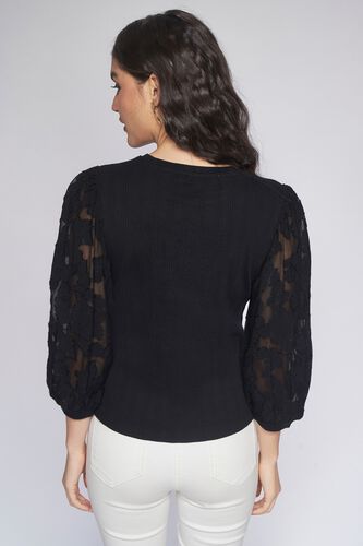 5 - Black Self Design Straight Top, image 5