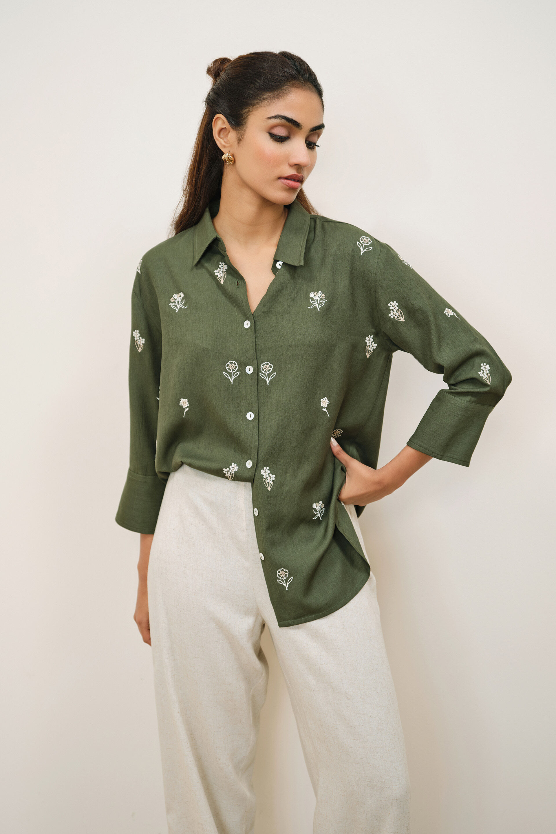 Agnes Olive Shirt, Olive, image 2