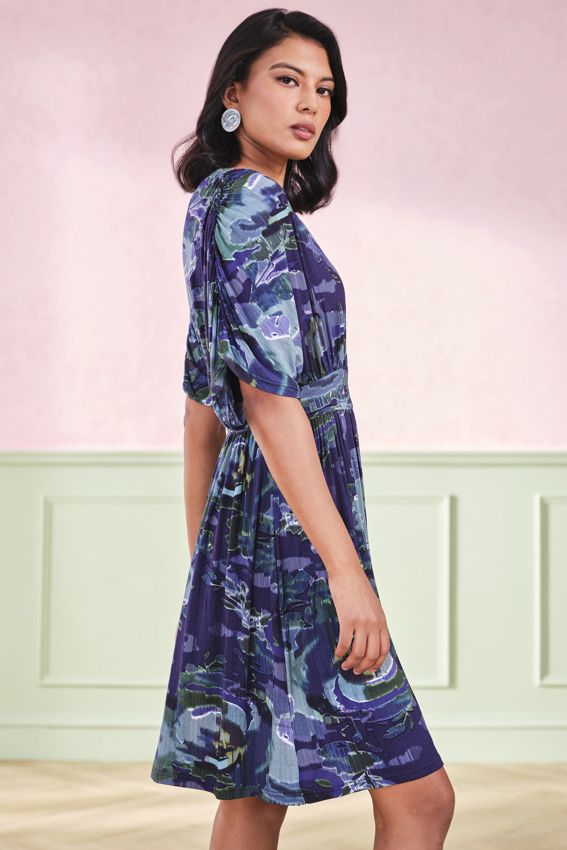 Buy Butterfly Pea Modal Blend Mini Dress Online for Women from AND India  F24K64DRR14_BLU_PRT, image size:1400x2100