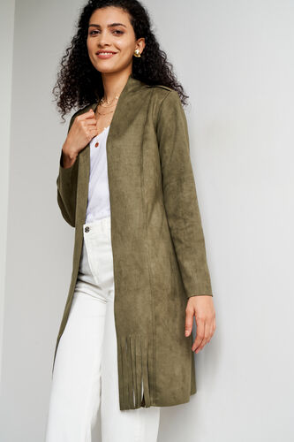 Olive Solid Straight Jacket, Olive, image 1