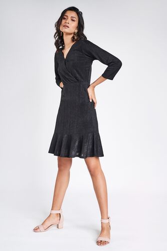 1 - Black Solid Fit And Flare Dress, image 1