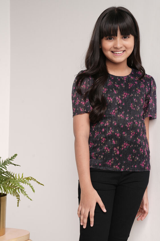 Blue and Pink Floral Straight Top, Blue, image 4