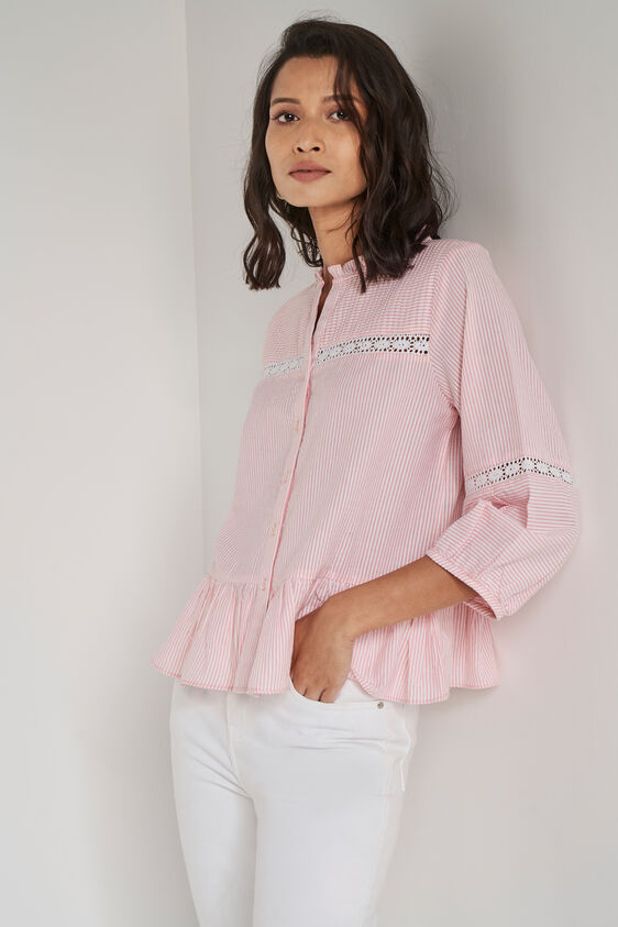 Pink Stripes Shirt Style Top, Pink, image 5
