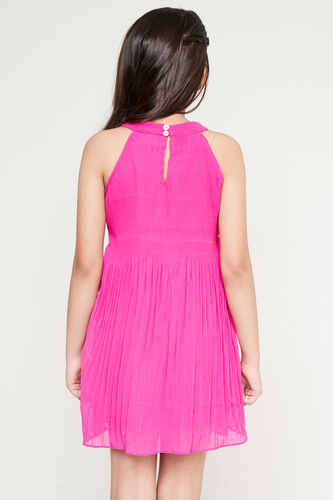 Pink Solid Pleated Flared Dress, Pink, image 7