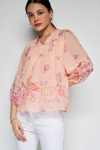 Sunup Floral Top, Peach, image 1