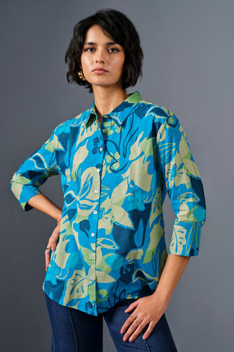Coral Reef Cotton Shirt, Blue, image 5