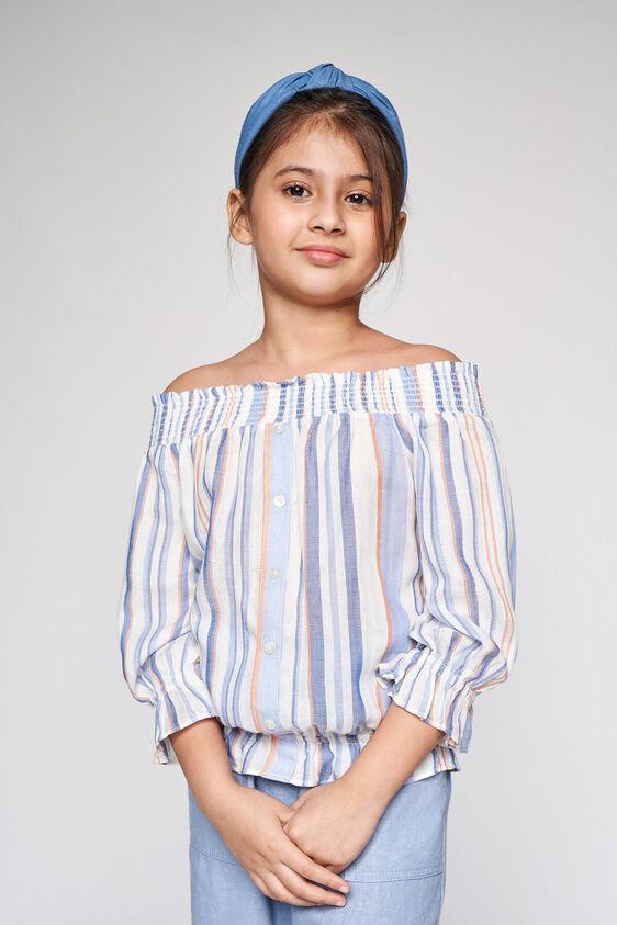 4 - White/Blue Stripes Straight Top, image 4