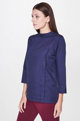 3 - Navy Band Collar Straight Cuff Top, image 3