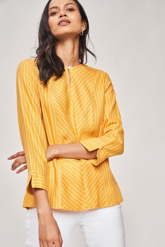 3 - Yellow Striped Fit And Flare Top, image 3